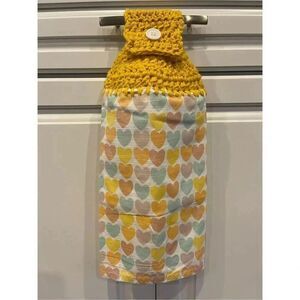 Crochet Top Kitchen Towel- Hearts-Yellow topper